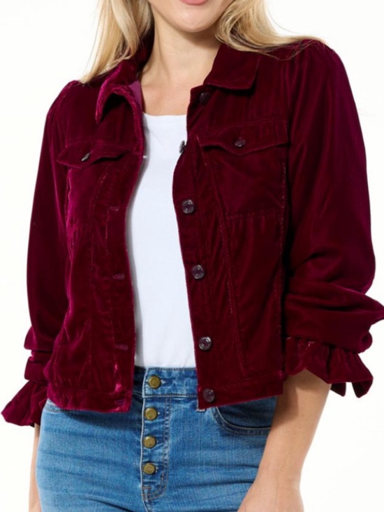 G by Giuliana Jackets & Blazers - G by Giuliana Black Label Puff-Sleeve Velvet Jacket Size XS Burgundy Button-Up
